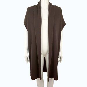 Halogen S/M Oversized Midi Cardigan Duster Vest Brown Ribbed Open Front